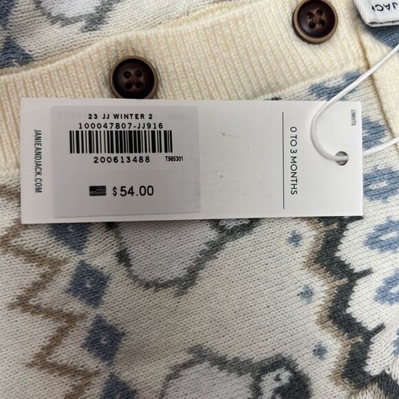 Janie and Jack 100047807 Cream and Gray Baby Fair Isle Penguin Cardigan size 0-3 - Picture 9 of 10